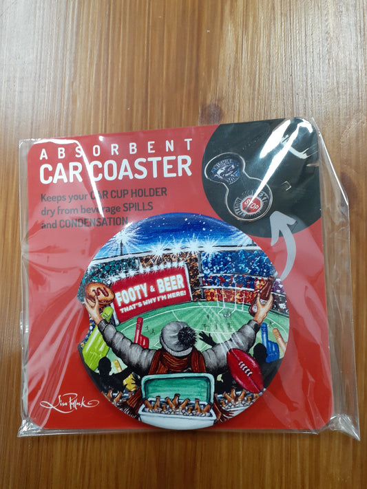 Lisa Pollock Car Coaster AFL Footy & Beer