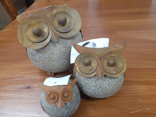 Owl Resin Rust Round Small Set 3