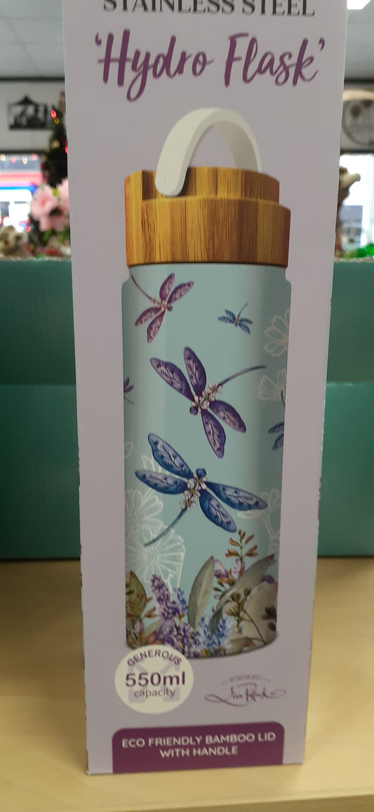 Lisa Pollock SS Water Bottle Lavender Dragonflies