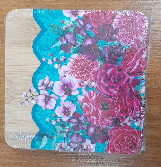 Lisa Pollock Coaster Set  Rose Bouquet