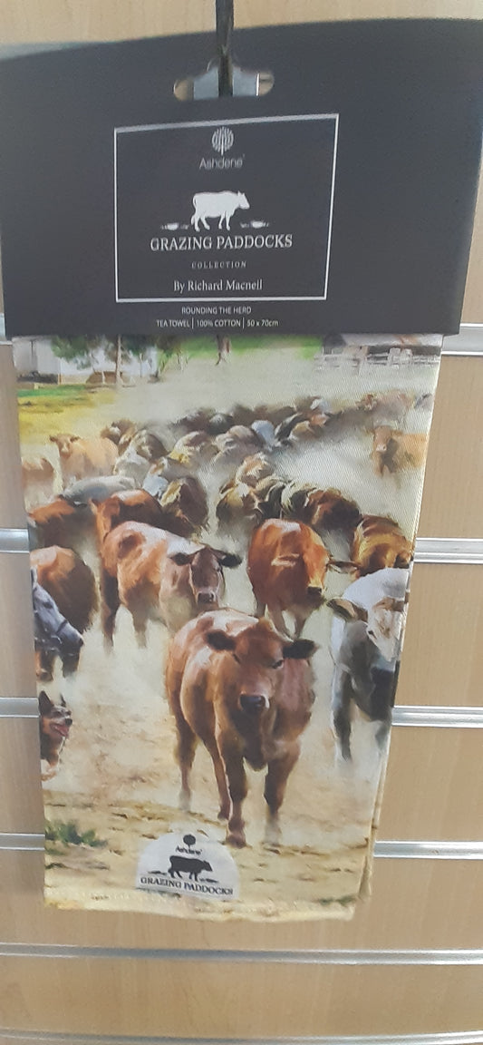 Tea Towel Grazing Paddocks Rounding the Herd