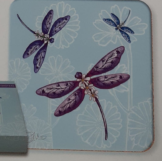 Lisa Pollock Coaster Set 6 Lavender Dragonflies