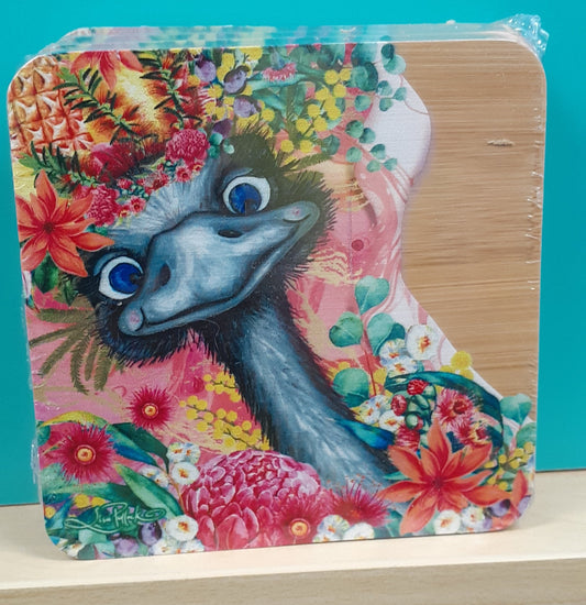 Lisa Pollock Coaster Set 4 Happy Emu