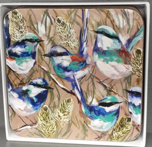 Blue Wren Boxed Coaster Set