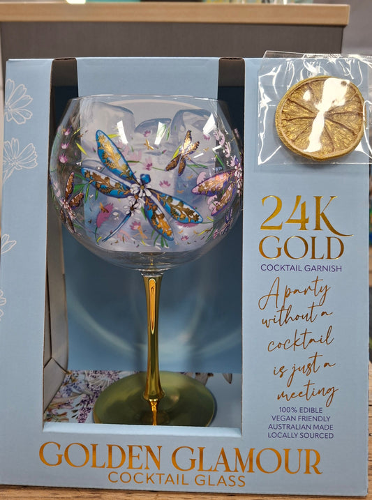 Lisa Pollock Cocktail Glass Lavendar Dragonflies