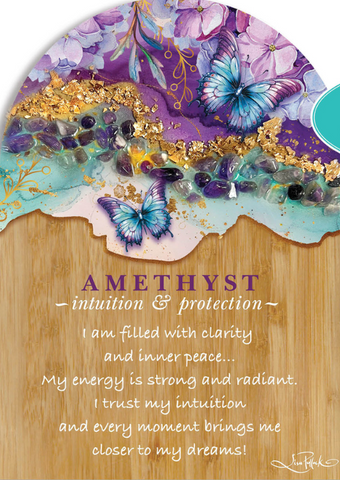 Resin Bamboo Affirmation Plaque Amethyst Butterflies