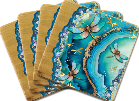 Lisa Pollock Coaster Set 4 Turquoise Dragonfly