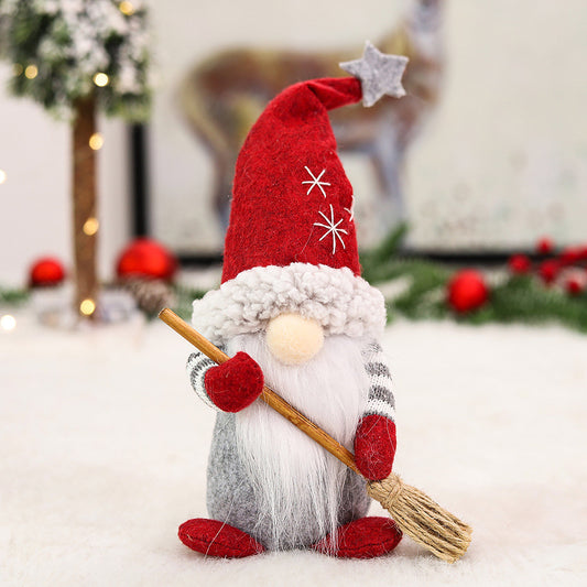 Christmas Gnome Elf with Broom- Red