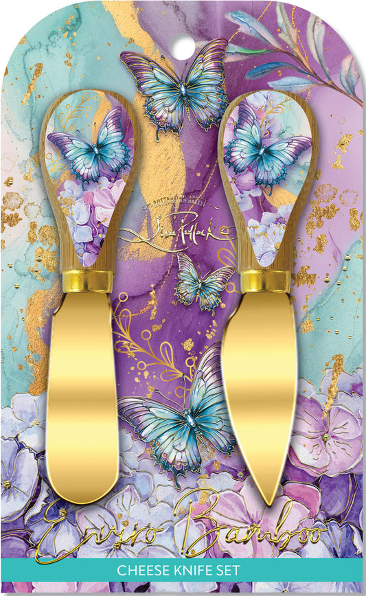 Cheese Knives Set 2 Amethyst Butterflies