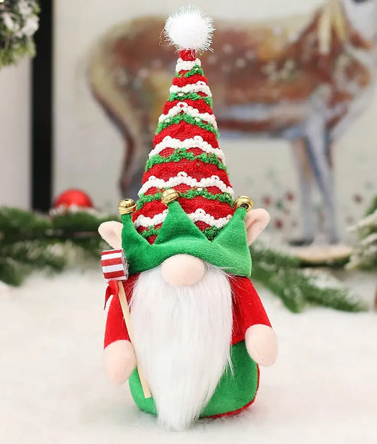 Christmas Gnome Elf - Stripey Hat Green