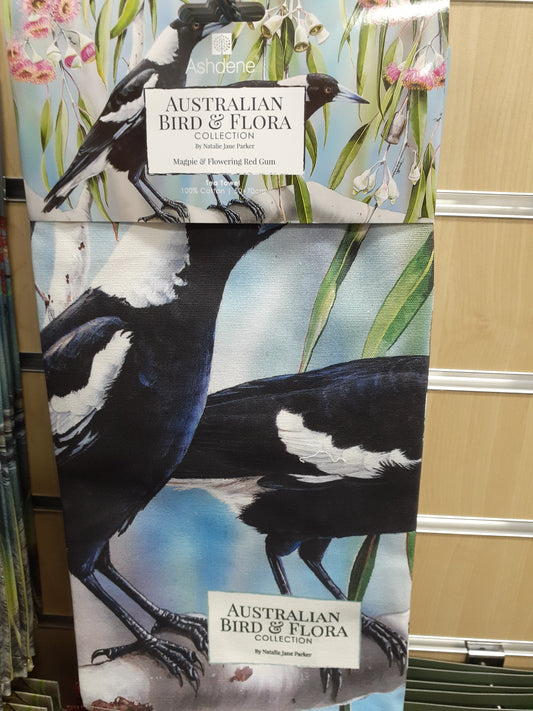 Tea Towel Magpie Bird & Flora of Australia