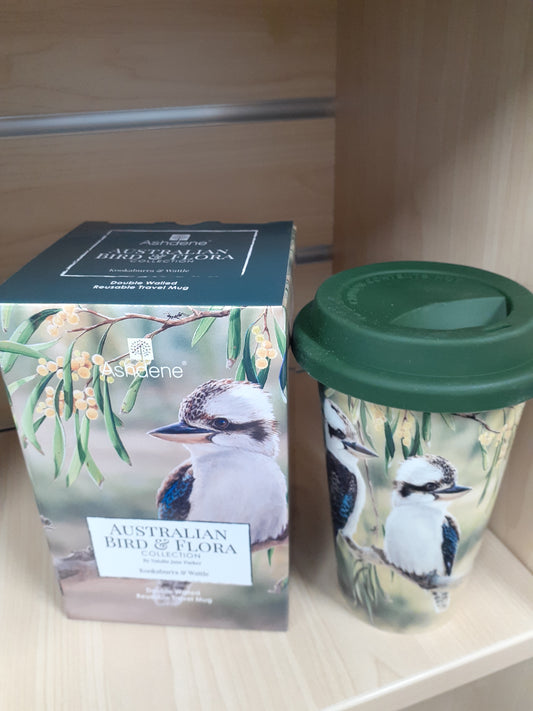 Travel Mug Kookaburra & Wattle Bird & Flora Collction