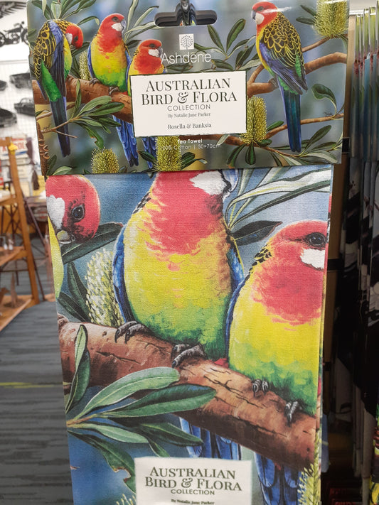 Tea Towel Rosella & Banksia Bird & Flora Collection