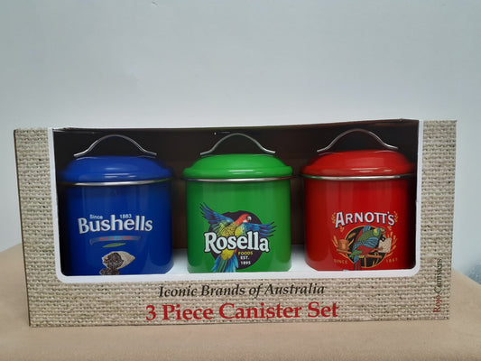 3 Piece Canister Set Iconic Brands of Australia Coloured