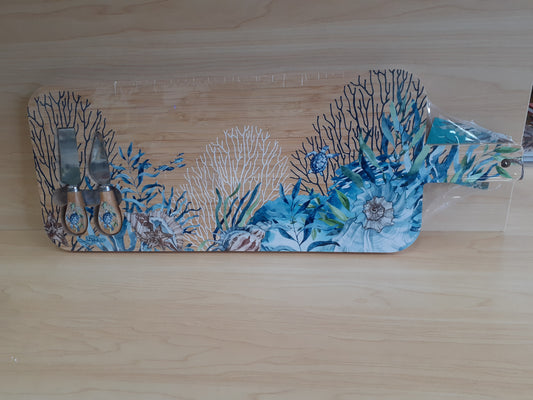 Lisa Pollock Serving Platter with Cheese Knives Coral Reef