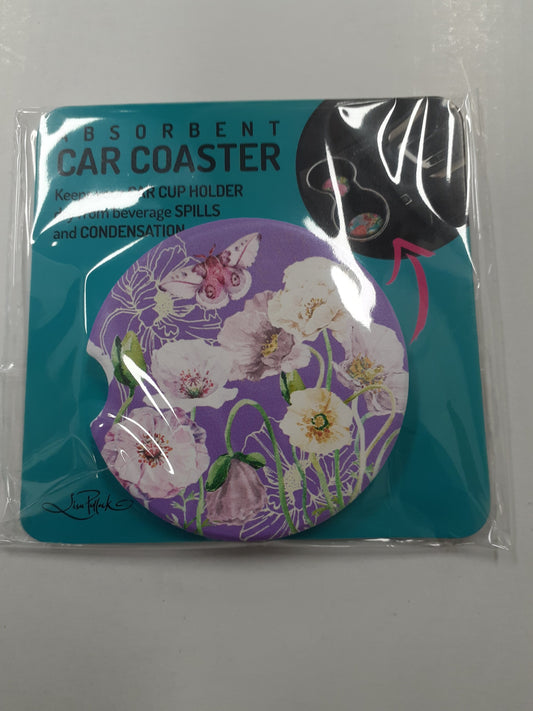 Lisa Pollock Car Coaster Purple Poppies