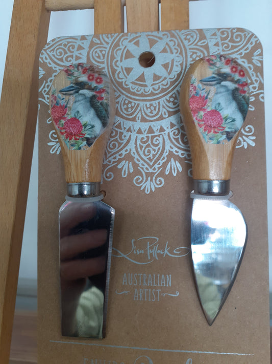 Lisa Pollock Waratah Kookaburra Cheese Knife set 2