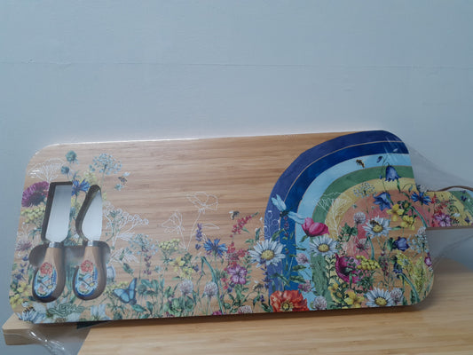 Lisa Pollock Bamboo Serving Platter Wildflower Rainbow